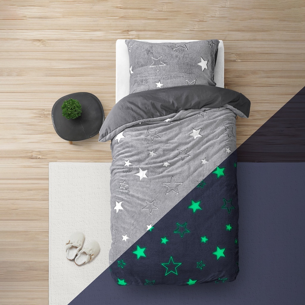 POSTELJNINA GLOW IN THE DARK STARS GREY 