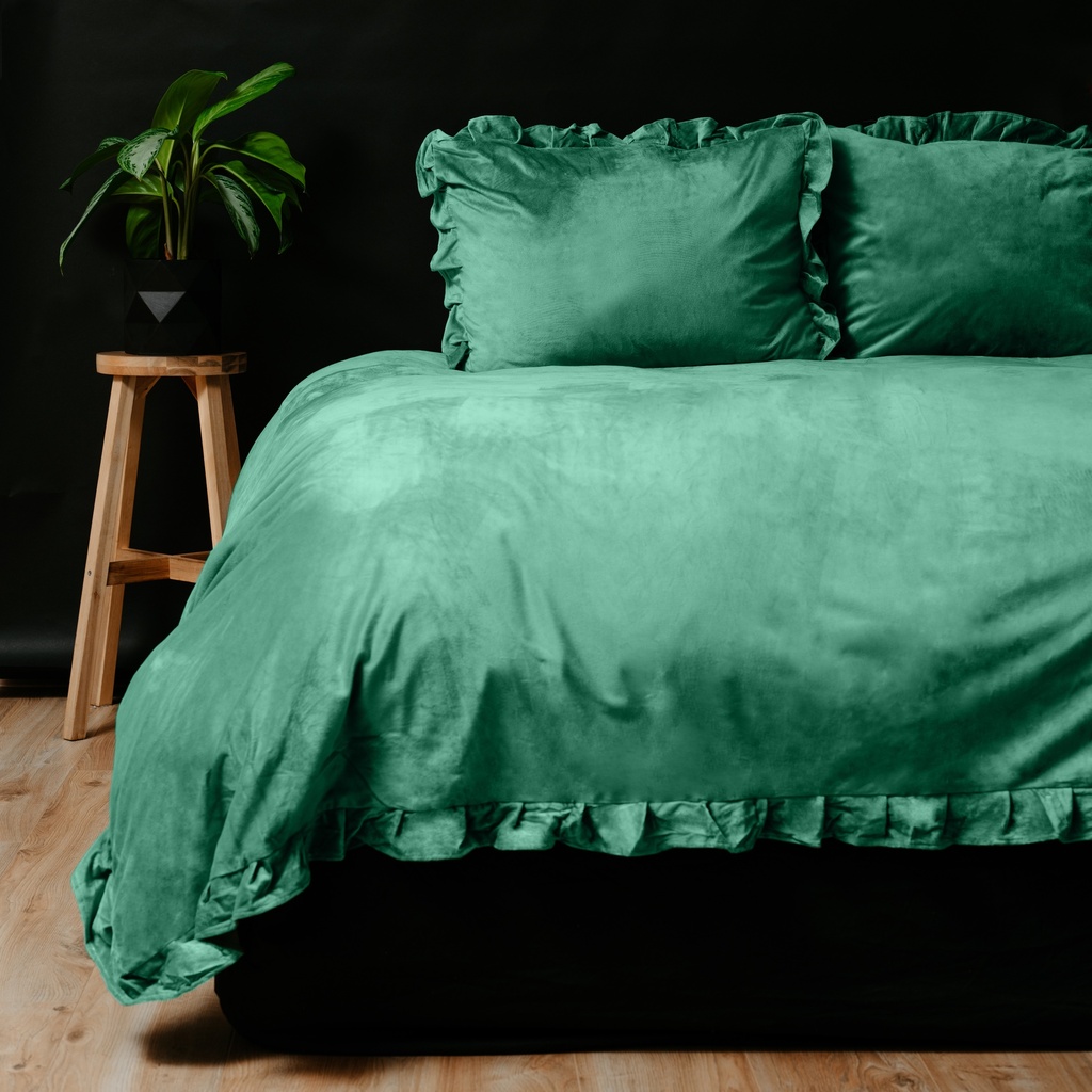 POSTELJNINA VELVET RUFFLES GREEN 