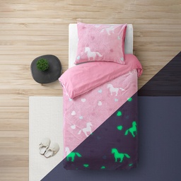 POSTELJNINA GLOW IN THE DARK UNICORN PINK 